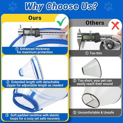 Dog Cone to Stop Licking, Clear Recovery Collar with Detachable Zipper, Sturdy Elizabethan Collar for Large Medium Small Dogs, Soft Adjustable Cone After Surgery Patented, Blue S