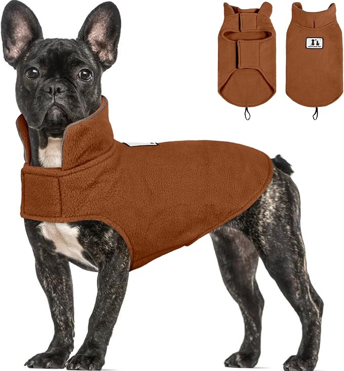 DENTRUN Reversible Dog Coat - Windproof Polar Fleece Vest with Reflective Neck Strips, Hook & Loop Closures, Sleeveless Cold Weather Jacket for Small Dogs (XS, Tiny Dogs Gear)