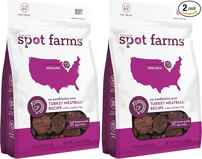 spot farms Turkey Meatball Recipe Healthy All Natural Dog Treats Human Grade Made in USA 12.5 oz (Pack of 2)