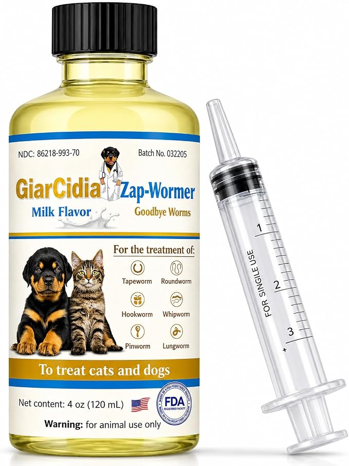 No More Worms in Cats and Dogs- Dewormer for Cats and Dewormer for Dogs - Milk Flavours 120 mL / 4 oz Glass Bottle – Includes 3 mL Dropper with Cap (Milk Flavor)