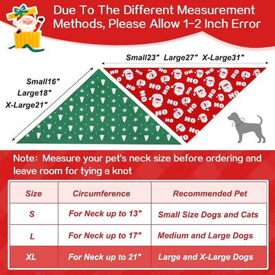 Vivifying Dog Christmas Bandana, 2 Pack Santa Claus and Christmas Tree Pet Scarves for Large and Extra Large Dogs, Holiday Pet Costume for Photo Prop, and Party Decor (X-Large, Red&Green)