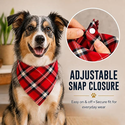 Valentine’s Plaid Dog Bandana, Reversible with Adjustable Snap Buckle, Reversible Triangle Bibs Accessories for Boy and Girl Holiday Party Costume & Festive Photo Accessory (Medium)