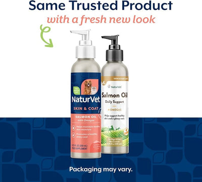 NaturVet – Salmon Oil Skin & Coat Plus Omegas – Supports Healthy Skin & Glossy Coat – Source of Omega-3 & 6 Fatty Acids – for Dogs & Cats (8.75 oz Oil)