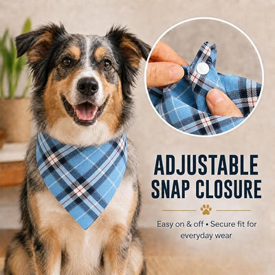 Classic Plaid Dog Bandana - Adjustable Triangular Scarf, Soft Cotton, Pet Fashion for Daily Walks & Parties,Blue and White Large