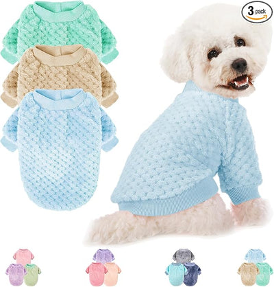 POMIU Dog Sweater, Dog Sweaters for Small Medium Dogs or Cat, Warm Soft Flannel Pet Clothes for Dogs Girl or Boy, Dog Shirt Coat Jacket (Ice Blue+Light Coffee+Teal, XX-Large)