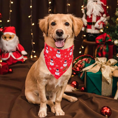 PTDECOR Christmas Dog Bandana, Reversible Holiday Pet Scarf, Multi Size, Santa Snowman Christmas Bandanas for Extra Large Dogs Pets (Red, X-Large)