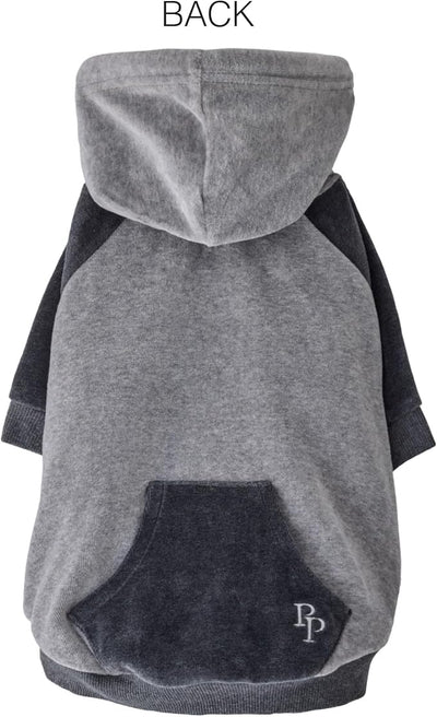 Pet Passion Cooper II Organic Cotton Velour Dog Hoodie Pet Coat for Small, Medium and Large Dogs, Heather Gray Color Block, Medium (20-45 lbs)