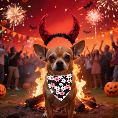 Unique Style Paws Dog Bandanas 1PC Washable Cotton Triangle Dog Scarfs Autumn Halloween with Ghost Flower for Small Medium Large Dogs and Cats