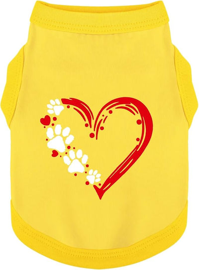 Discover Cozy Sleeveless Canine Wear: Soft, Lightweight, and Breathable Cotton Dog Shirt Featuring Heart and Paw Graphics. Vest Tank Top is Ideal for Small, Medium, and Large Breeds Yellow 4XL