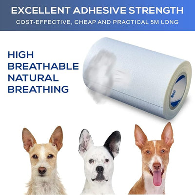 Ear Tape for Dogs 1 Pack with Dog Ear Cleaner Cotton Swabs, Self Adhesive Cotton Tape for Dog Ear Protection and Support, Ear Care Set for Dogs (3.0 inch (75 mm))