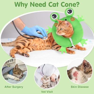 BEAUTYZOO Cat Cone Collar Soft,Cat Donut Recovery Collar After Surgery to Stop Licking,Kitten E Collars Neck Pillow Cone for Cats,Adjustable Elizabeth Pet Collars for Puppy Small Dogs,Green Frog M