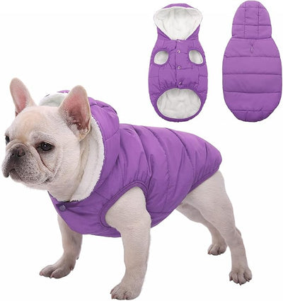 SAWMONG Waterproof Dog Winter Coat, Warm Fleece Lined Dog Jacket with Hood, Windproof Puppy Coat, Pet Apparel Vest Outdoor&Indoor Winter Activities(Purple,XXXL)