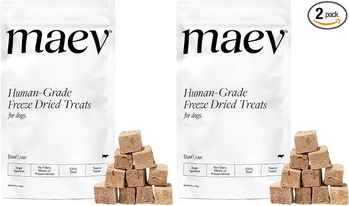 Maev Freeze Dried Beef Liver Dog Treats | 100% USDA Certified | Raw, Single-Ingredient | Healthy, Human-Grade Dog Snacks | Perfect for Training & Sensitive Diets (Pack of 2)