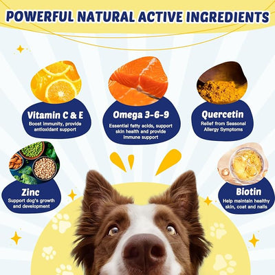 Omega 3 for Dogs with Salmon Oil, 120 Chewable Fish Oil for Dogs Skin and Coat - Dog Allergy Relief, Hot Spot Treatment, Anti Shedding, Hip & Joint Support with EPA & DHA, Biotin, Vitamin E