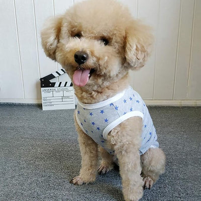 Dog’s Recovery Suit Post Surgery Shirt for Puppy, Wound Protective Clothes for Little Animals(Grey Stars-XXS)