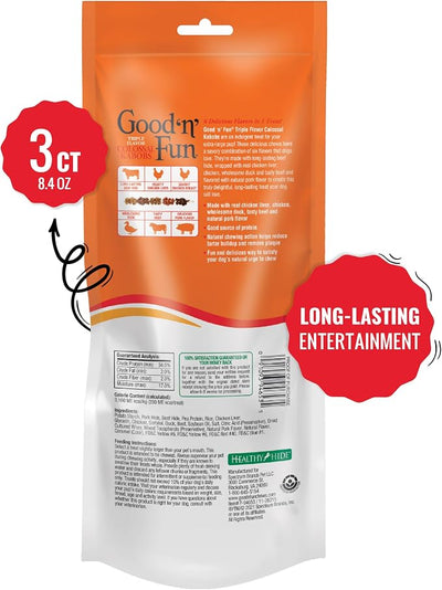 GOOD 'N' FUN Triple Flavor Colossal Kabobs, Treat Your Extra-Large Dog to Long-Lasting Rawhide Chews, 3 Count