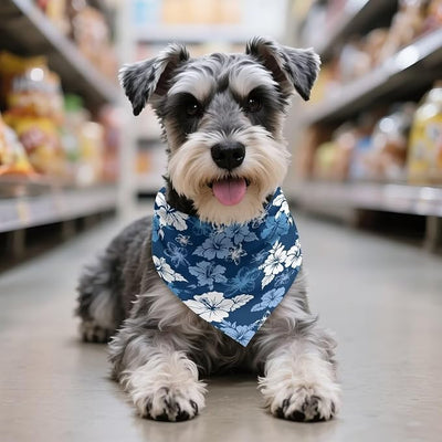 KEIAHUAN Blue Hibiscus Floral Dog Bandanas Dog Bandana Adjustable Triangle Holiday Reversible Scarves for Medium Large Extra Large Dogs Pets