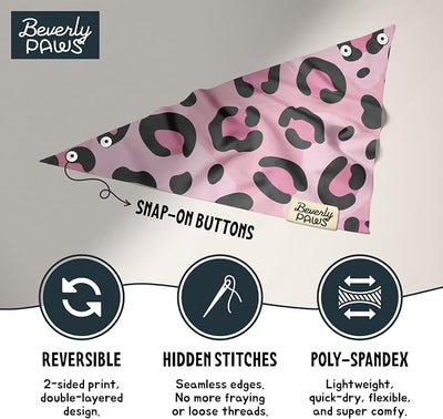 Snap-On Dog Bandana for Small Medium Large Pets, Dogs Cats Adjustable Handkerchief Scarf for Girl & Boy, Funny Cute Puppy Apparel & Accessories (Pink Leopard, Small)