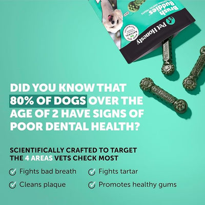 Brush Buddies Long Lasting Dog Dental Chews - All Natural Dental Sticks for Teeth Cleaning Plaque Off + Tartar Remover for Dogs - Dog Dental Treats + Breath Freshener - Extra Small Dogs (40 Count)