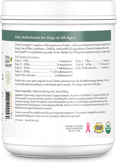 Wholistic Pet Organics Canine Complete - Dog Multivitamin Powder - 2 Lb - Daily Dog Vitamins and Supplements for Homemade Food - Immune System, Skin, Coat & Overall Health - All Breeds - 90 Scoops