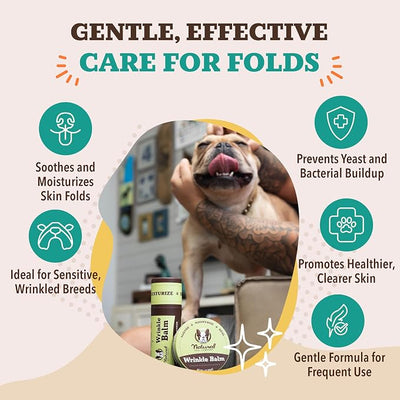 Natural Dog Company Wrinkle Balm for Dogs – Dog Skin Fold Balm for Bulldogs, Frenchies & Pugs, Moisturizing Face Fold Care for Warm Weather, Humid Summer Days & Daily Cleaning Routines, 1oz Tin
