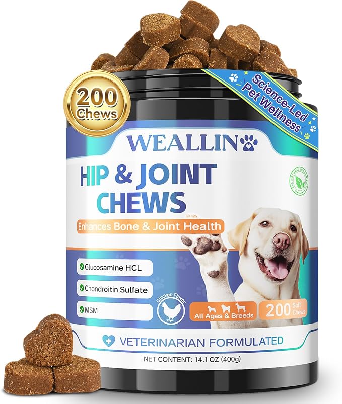 WEALLIN Joint Supplement for Dogs - Dog Joint Supplement Glucosamine Hip and Joint Chondroitin Chews Treats for Dogs with MSM Lipid Mussels Vitamins Dog Joint Support for All Breed 200pcs