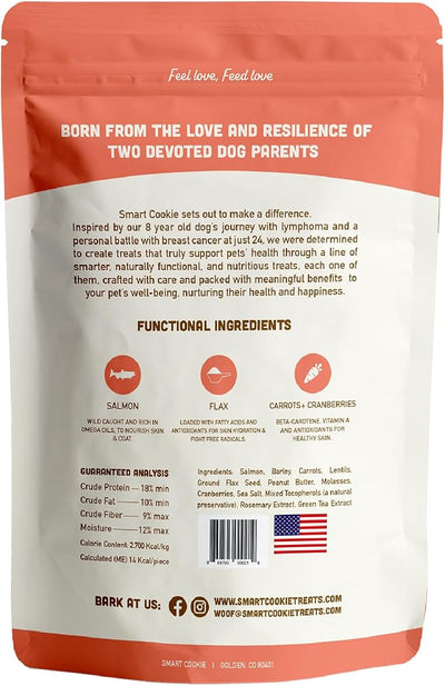 Smart Cookie All Natural Dog Treats - Healthy Skin & Coat Salmon Dog Treats - Ideal for Sensitive Stomachs or Itchy, Allergic, Dry Skin - Dehydrated, Crunchy, Human-Grade, Made in USA - 8oz, Pack of 3