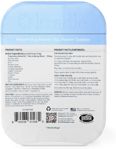 Kradle Skin Recovery Chews for Dogs - for Itchy Skin Relief and Seasonal Allergy Support - Biotin Collagen Brewers Yeast - 150 Chews