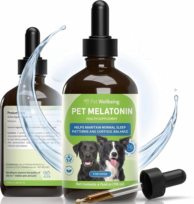 Pet Wellbeing Pet Melatonin for Dogs - Vet-Formulated Holistic Sleep Support - Healthy Sleep Patterns, Circadian Rhythm Balance - Liquid Melatonin Supplement - Made for Dogs 4 oz (118 ml)