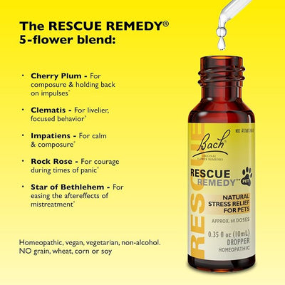 RESCUE Remedy Pet Dropper - 10mL, Pack of 3 - Stress & Tension Support for Dogs & Cats with Bach Natural Flower Essences - Sedative-Free, Homeopathic Liquid Formula - for All Breeds, Ages & Weights