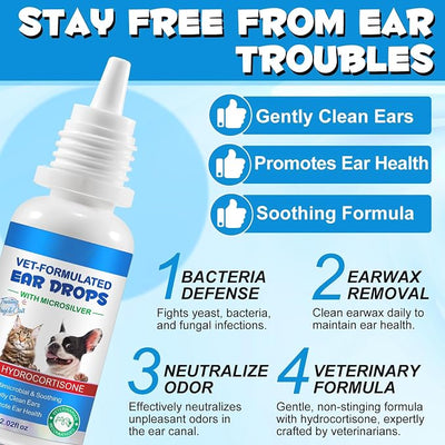NenMaoKeNu Cat & Dog Ear Infection Treatment Drops, Ear Cleaner to Soothe and Relieve Itchness, with 1% Hydrocortisone for Dog Ear Infections, Prevents Inflammatio, Treats Ear Infections- 2.02 Fl.Oz