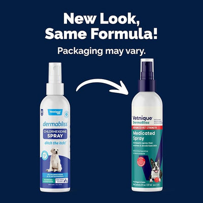 Vetnique Dermabliss Chlorhexidine Spray for Dogs and Cats with Ketoconazole, Antibacterial Antifungal for Hot Spots and Yeast, Alcohol-Free No-Sting Itch Relief, 8oz