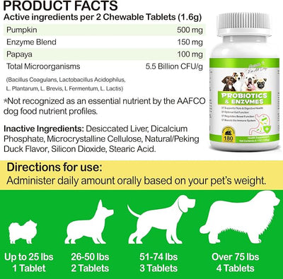 Probiotics for Dogs, 180 Chews Dog Probiotics and Digestive Enzymes, Promotes Gut Health, Dog Probiotics for Bowel Support, Immunity Health, Beige
