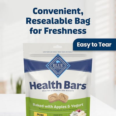 Blue Buffalo Mini Health Bars Apples & Yogurt Crunchy Dog Biscuits, Bite-Sized for Training, Oven-Baked with Real Apples & Natural Ingredients, Healthy Dog Treats, 16 oz.
