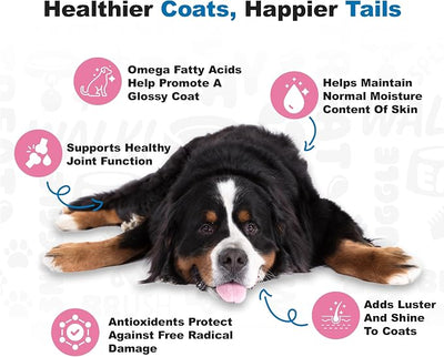 Doggie Dailies Skin & Coat Supplement Support, Salmon Oil for Dogs Skin and Coat with Collagen, Omega 3, Krill Oil, Biotin, & Coconut Oil for Dogs (Salmon) 225 Soft Chews