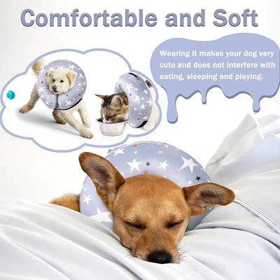 Recovery Donut Collar for Dogs & Cat,Inflatable Dog Cone Collar Alternative After Surgery,Soft Cone for Large Medium Small Dog,Adjustable Pet Neck Donut(Grey Star,Large