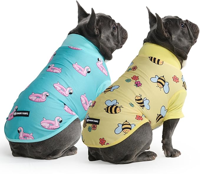 Spark Paws Sunblock Dog T-Shirt, SPF30 Protection, Lightweight Breathable Quick Dry for Dogs with Sensitive Skin - Bees & Flamingo (Set of 2) - Size L