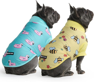 Spark Paws Sunblock Dog T-Shirt, SPF30 Protection, Lightweight Breathable Quick Dry for Dogs with Sensitive Skin - Bees & Flamingo (Set of 2) - Size XL
