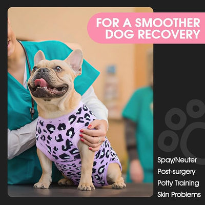 FUAMEY Recovery Suit for Dogs After Surgery,Soft Breathable Dog Bodysuit E-Collar & Cone Alternative Surgical Suit,Male Female Dog Neuter Spay Suits Anti Licking Wounds Onesie Purple Leopard XXL
