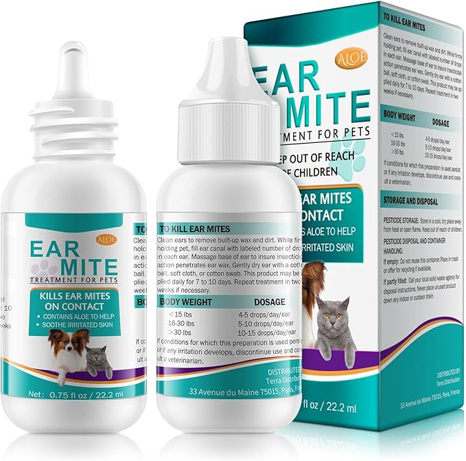 VOSIFSDIY Ear Mites Clean for Dogs & Cats, Ear Mite Treatment for Dogs and Cats, Dog Ear Infection Treatment, Ear Mite Treatment for Dog Yeast Infection, 100% Natural Dogs Cats Ears Drops