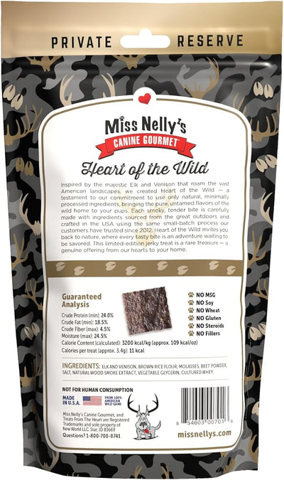 Miss Nelly's - Heart of The Wild – All Natural Elk & Venison Jerky Dog Treats - Made in USA Only - Minimally Processed Dog Treats - 12 oz