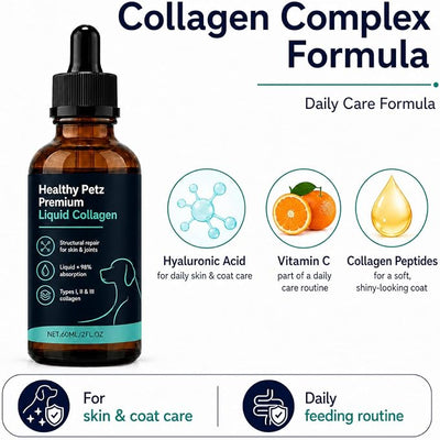Healthy Petz Premium Liquid Collagen for Dogs, Bacon Flavor, 60ml/2fl oz | healthy petz liquid collagen for dogs; Daily Skin & Coat Care;