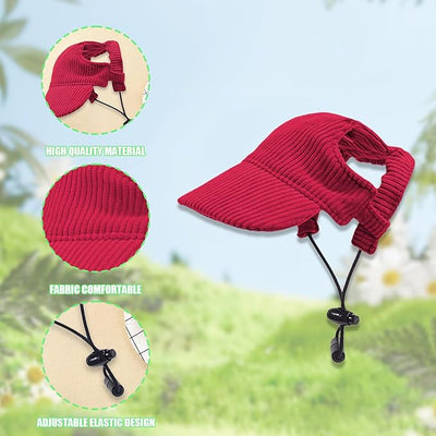 Dog Baseball Cap, Dog Cat Summer Beach Visor Hat with Ear Holes, Adjustable Puppy Sunbonnet Headdress (Red, Medium)