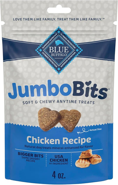 Blue Buffalo Jumbo Bits, Soft & Chewy Anytime Treats, Chicken Recipe, Natural Dog Treats Mineral Enhanced for Flavor, 4 oz. Bag