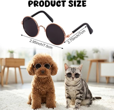 Dog Sun Hat with Sunglasses for Small Dogs Cats, Pink Corduroy Visor Cap with Ear Holes, Gold Frame Round Pet Sunglasses Summer Outdoor Accessories for Toy Poodle, Bichon, Maltese