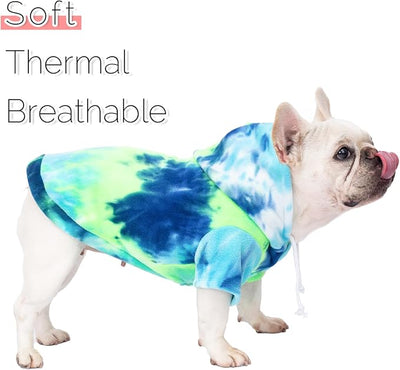 Dog Hoodie Tie Dye Dog Sweatshirt Chic Winter Clothes Ultra-Soft Warm Sweaters for Small Medium Dogs Fashion Pet Clothes for Dogs (Blue/Yellow/Green, S (Back: 11.02",Chest: 15.74", Neck: 13.77"))