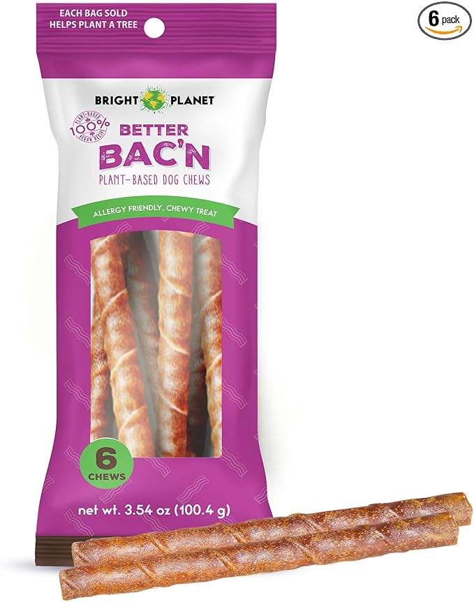 | Better Bac'n Vegan Dog Chews 6ct | Long Lasting Chew | Hypoallergenic Allergy-Friendly Plant-Based | Made in USA