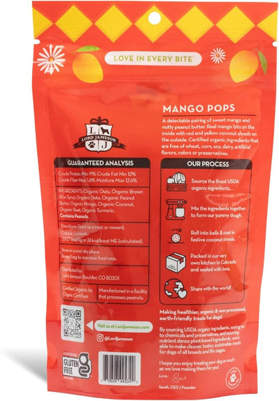 Lord Jameson Mango Pops 6 oz: Organic Soft & Chewy Dog Treats | Natural Puppy & Senior Treats | Easy Chew Hypoallergenic Dog Snacks | Gourmet Healthy Training Treats for Small & Large Dogs