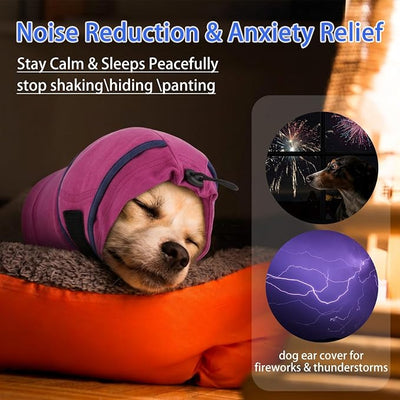 MIGOHI XL Ear Muffs for Dogs Noise, Breathable No Shake Ear Wrap for Hematoma, Dog Calming Hoodie for Thunderstorms Bath Grooming Car Rides, Ears Protection for Large Dogs German Shepherds, Purple XL