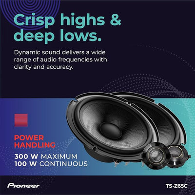 Pioneer Z-Series TS-Z65C 6.5” 2-Way Speakers (Pair) – 300W Max, Crisp Highs + Clear Vocals, Audiophile Upgrade, Add an Amplifier for Optimal Performance